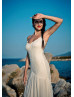Ivory Lace Chiffon Open Back Dreamy Wedding Dress
